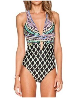 Trina Turk Womens One-Piece Swimsuit Size 6 Multicolor Geometric Print Straps